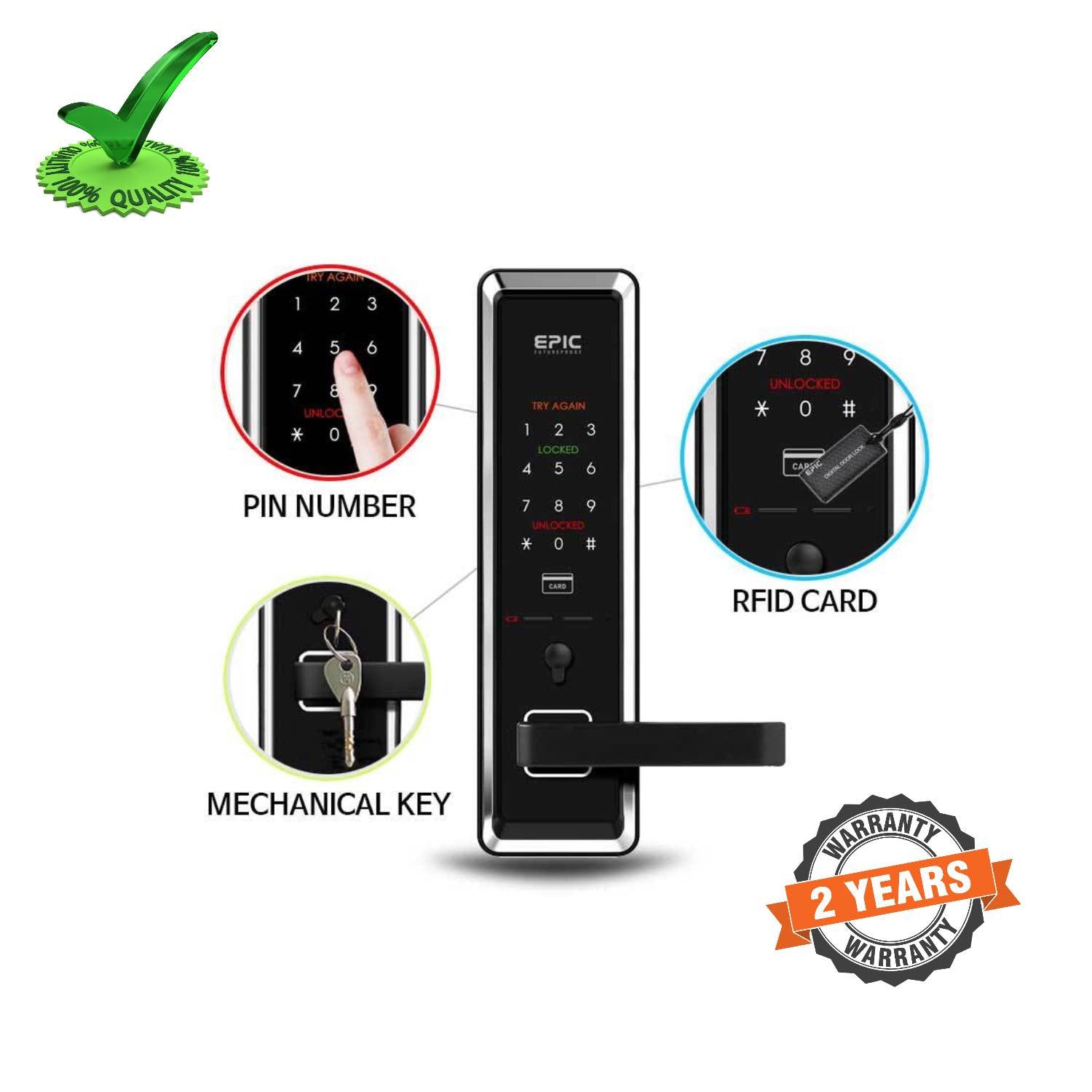 Epic ES-K70 RFID Card Pin Password Operated Digital Door Lock Epic ES-K70 RFID Card Pin Password Operated Digital Door Lock